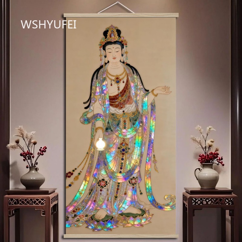 Home Textiles & Decorations - Buddhistische Guanyin-Wandrolle im chinesischen Stil mit